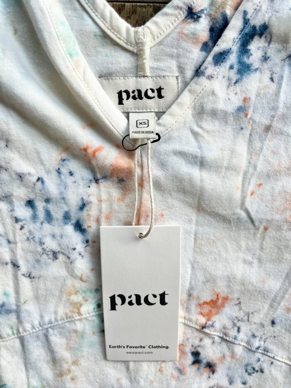 Pact Sunlight Tie Dye Organic Cotton Midi Dress NWT Size XS White Multicolor - Picture 3 of 7